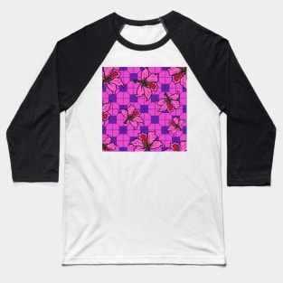 Hong Kong Bauhinia with Pink and PurpleTile Floor Pattern - Summer Flower Pattern Baseball T-Shirt